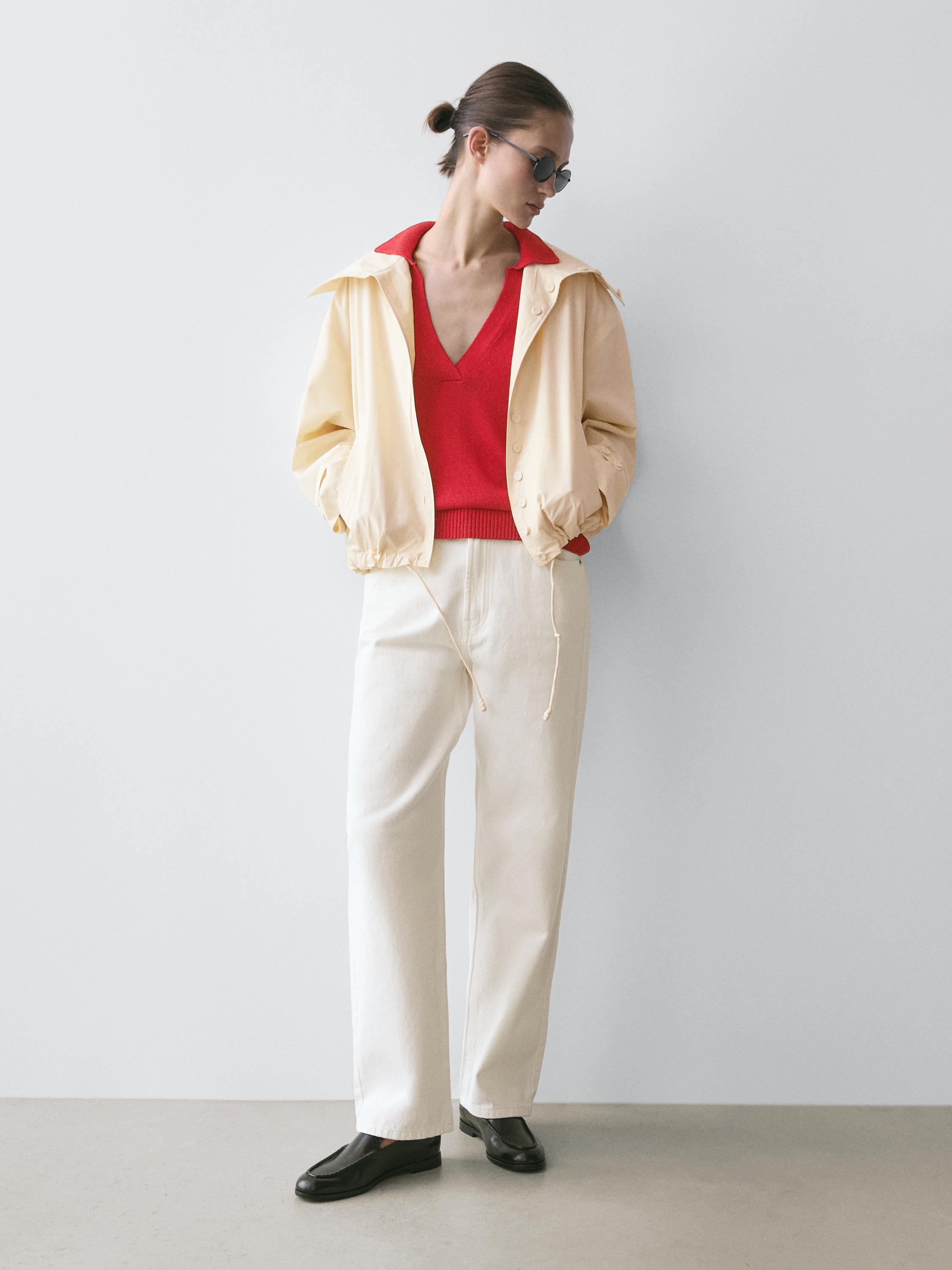 Flowing knit polo sweater